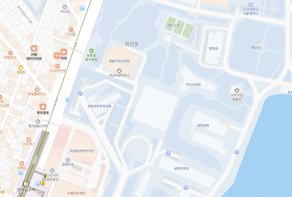 건국대학교 상허기념도서관 위치 지도